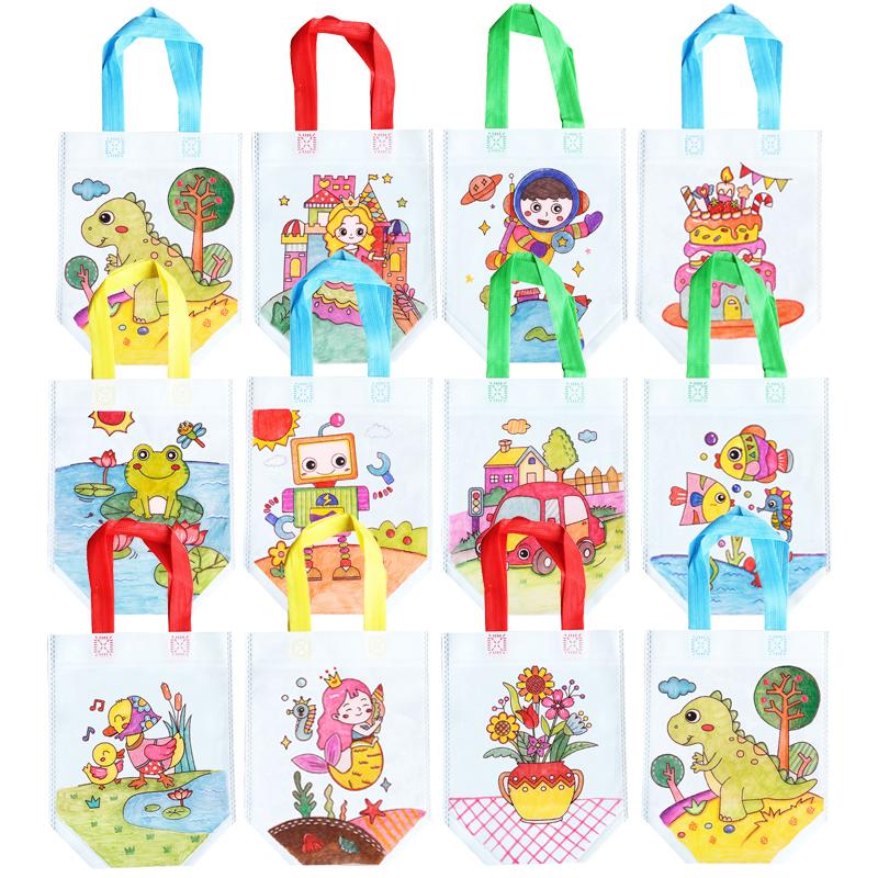 5 Pezzi Borse da Colorare Fai da Te con Pennarelli Borse Goodie per Festa Artistica di Carnevale per Bambini Eco Mini Borse per la Spesa e lo Stoccaggio in Tessuto Non Tessuto