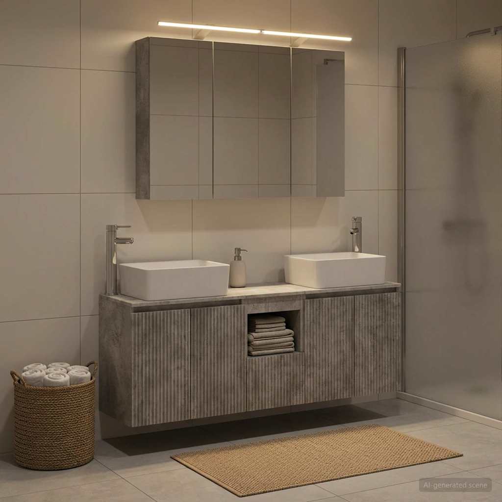 Bathroom Cabinet Set 4 Pcs Concrete Grey Particleboard