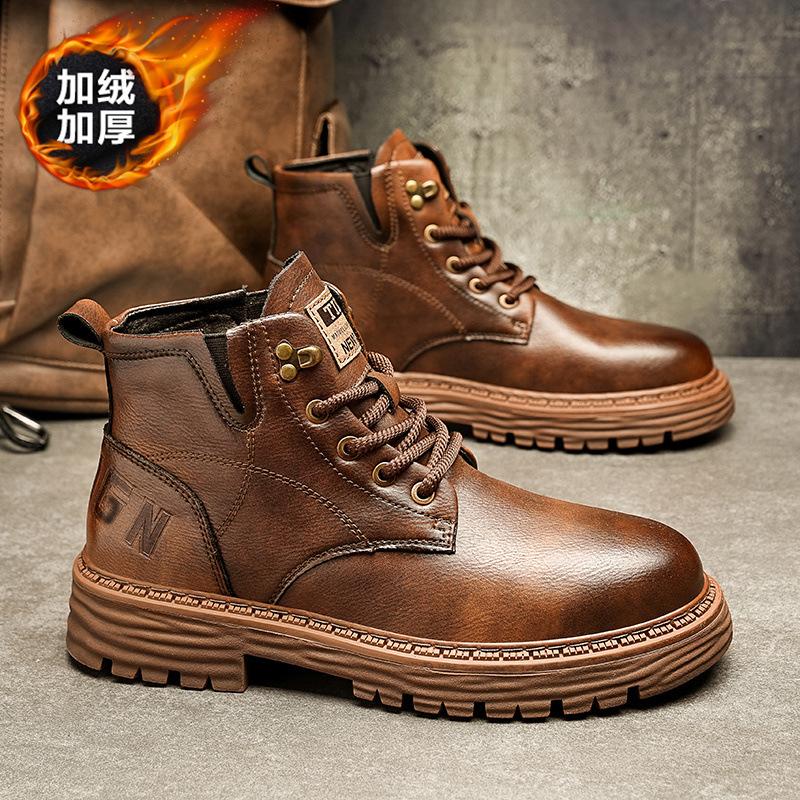 Autumn and Winter Retro High-top Leather Martin Boots Fashion Casual Men's Shoes Student Outdoor Platform Tooling Shoes