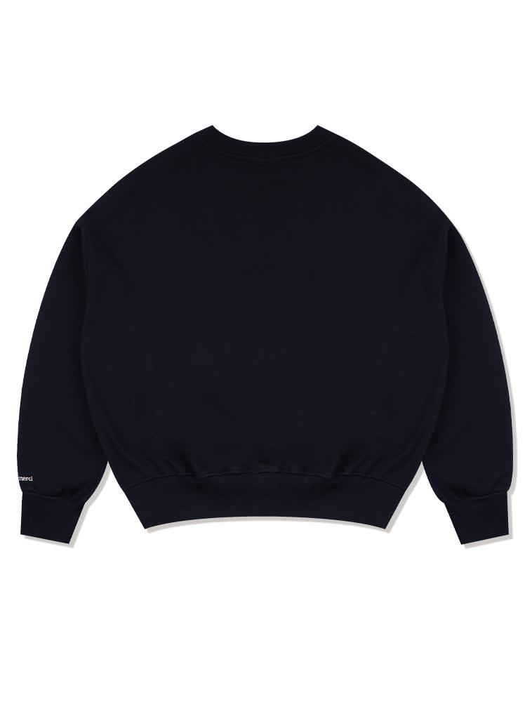 LA MAISON STUDIO Women'S Crop Circle Logo Embossed Le Lis Heavy Terry Sweatshirt Navy Cream (Fcd3Ts701W)