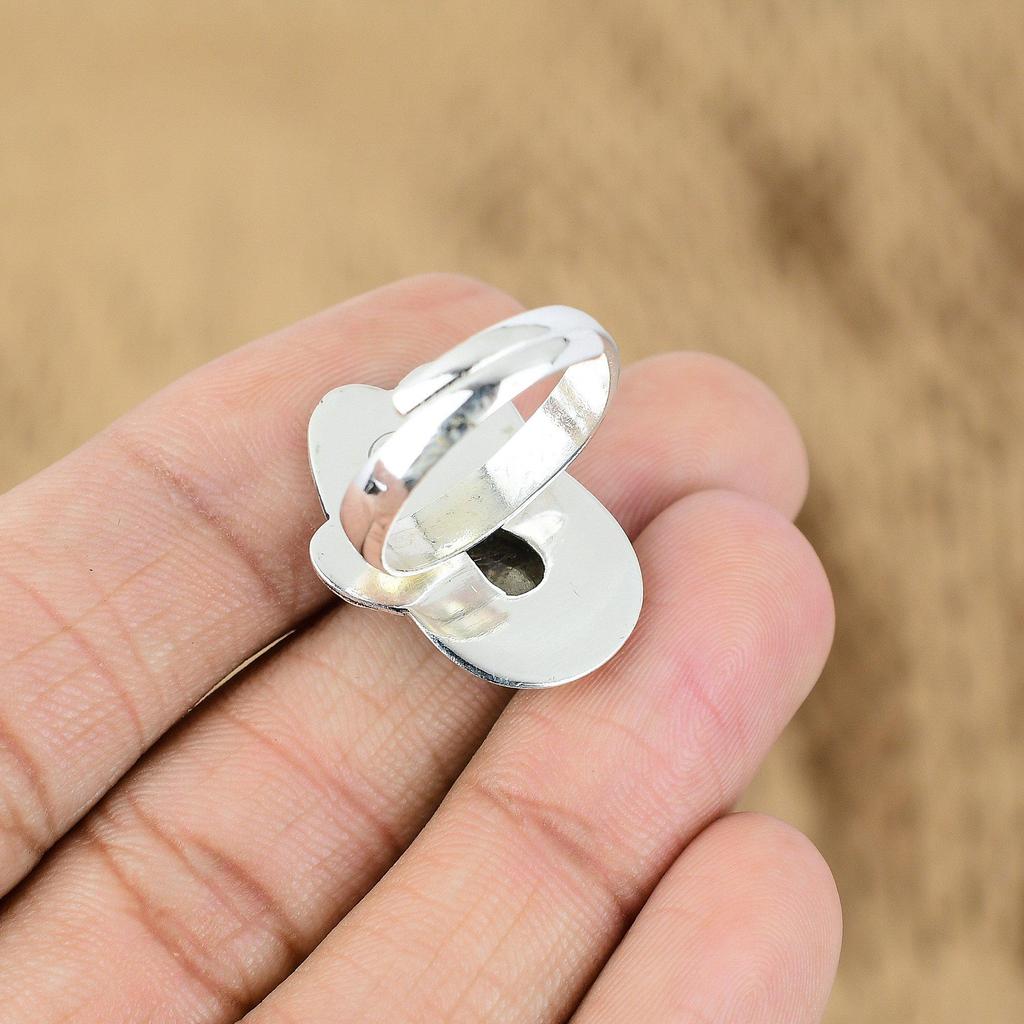 Gift For Her 925 Silver Natural Turritella Agate Multi Stone Adjustable Ring