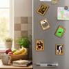 Cute Black Cat Fridge Magnet Vintage Wooden Frame Grass Pattern Art Ornament for Refrigerator Kitchen Decor