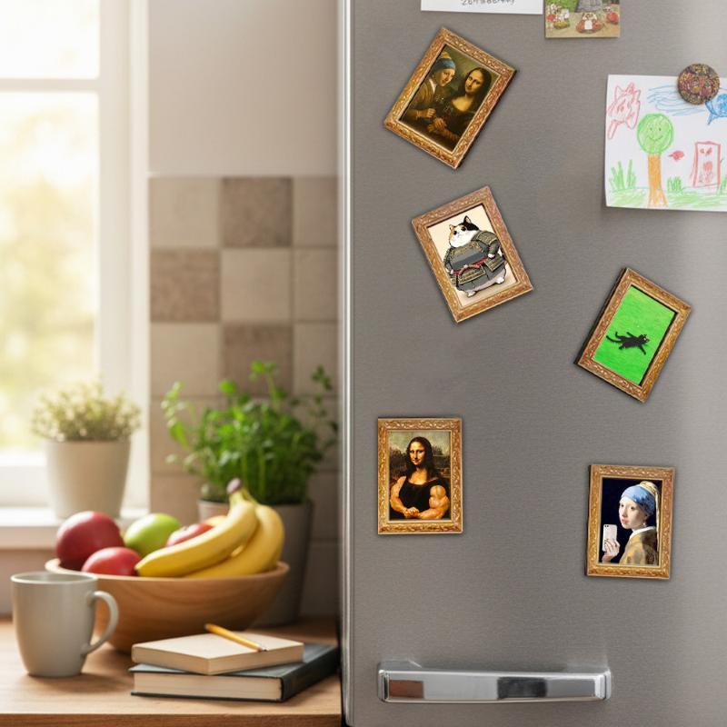 Cute Black Cat Fridge Magnet Vintage Wooden Frame Grass Pattern Art Ornament for Refrigerator Kitchen Decor