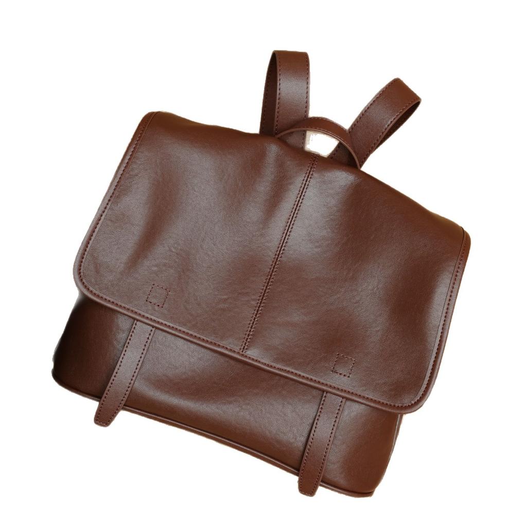 First Layer Cowhide Backpack Horizontal Casual Retro Mailman Bag Versatile Commuter Large Capacity Backpack Leater
