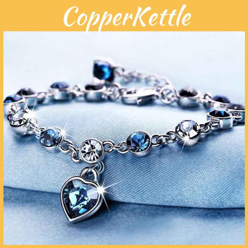 Chic Hottest Womens Ladies Crystal Rhinestone Bangle Ocean Blue Bracelet Chain Heart For Versatile Occasions