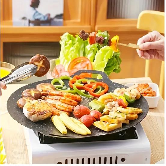 Best Seller Padella Grill Coreana per BBQ Piastra Arrosto | Padella Grill Circolare Antiaderente Senza Fumo | Grande Padella Piatta in Ghisa | Portatile Liscia