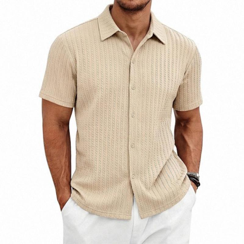 Men's European and American Summer Jacquard Lapel Polo Shirt Slim Fit Multi-color Men's Business Versatile Classic Style