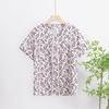 2025 Summer Floral Print V-Neck Button Short Sleeve Loose T-Shirt