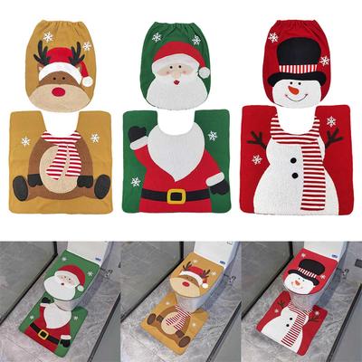 Christmas Toilet Seat Cover And Mat Set Bathroom Mat Set Toilet Seat Cover And Rug Set With Santa Snowman Elk Pattern