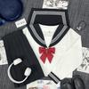 Japanese Academy-Style Sailor Suit: Black Collar, White Stripes, Mid-Length JK Uniform Costume Set