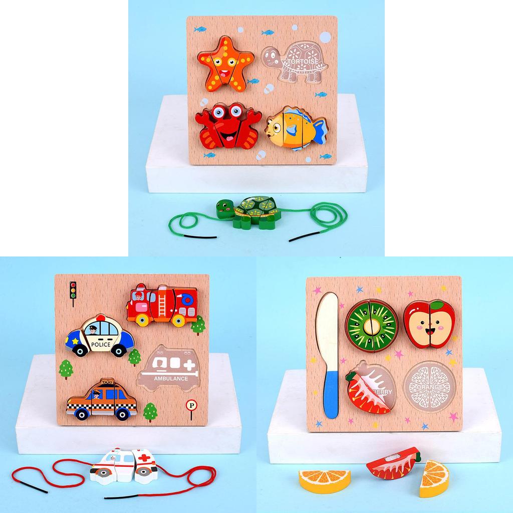 Wooden Puzzle Block Set For Kids With Colorful Fruit And Animal Designs For Early Education