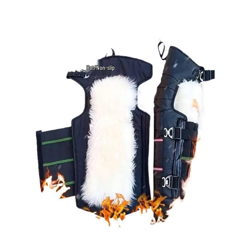 Genuine Leather Wool Knee Pads with Fleece Lining - Winter Cold Protection & Windproof for Motorcycle and Electric Scooter Riding