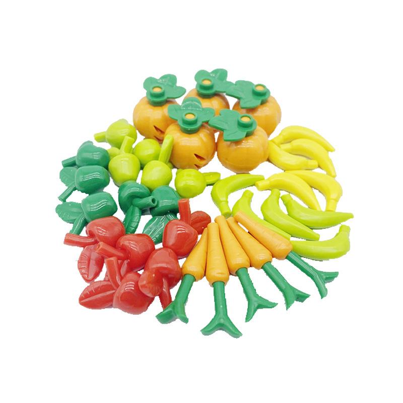 MOC City Food Building Blocks Vegetable Fruit Banana Pizza Chicken Dessert Wine Glass Printed Accessories Bricks Kids Toys N11