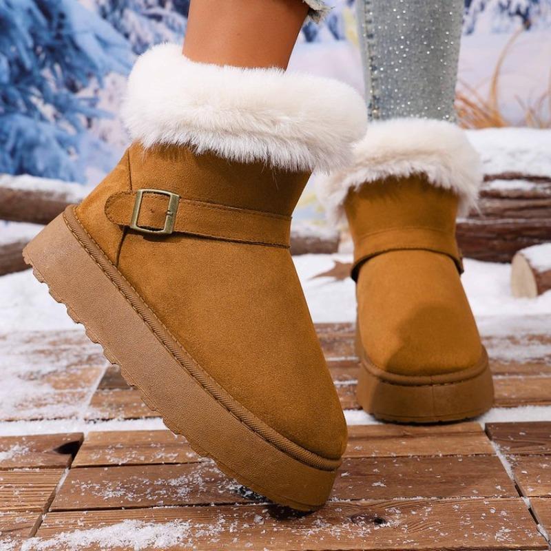 Hiver nouvelles bottes de neige pour femmes à semelles épaisses en velours épaissi thermique tête de sac bottes de neige un pied neige chaussures en coton
