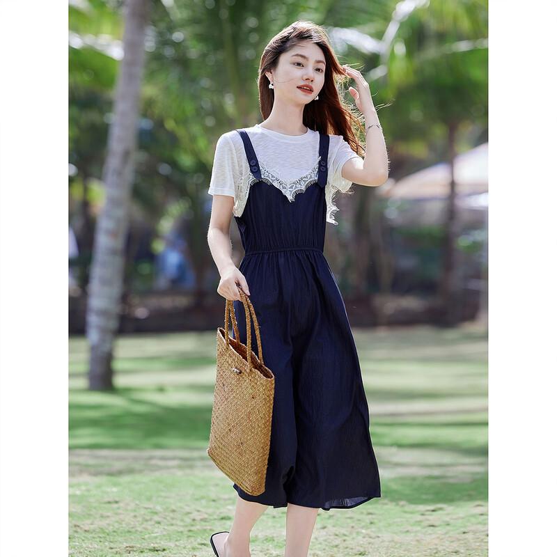 Summer Fashion Two-Piece T-shirt and Strap Dress Set