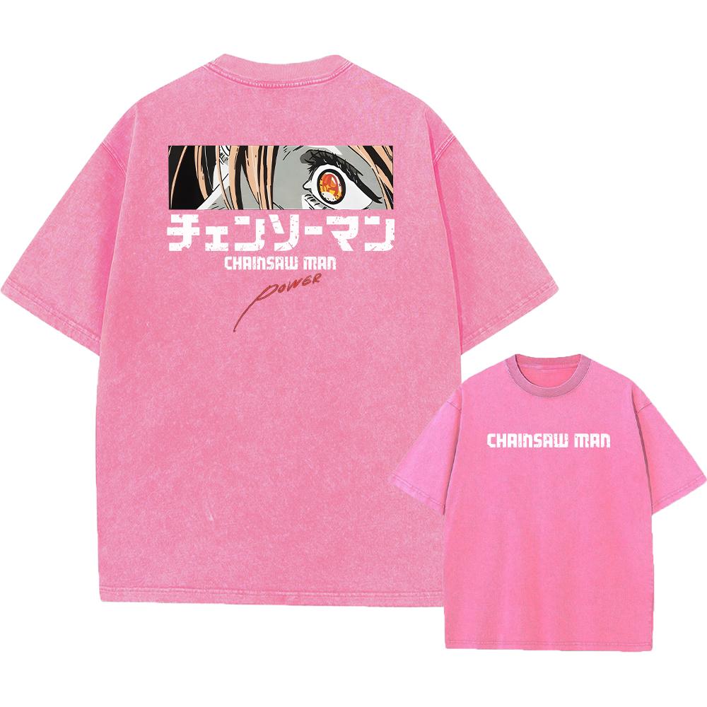 Chainsaw Man Anime Manga Koszulka Washed z Krótkim Rękawem Oversize T-Shirty Nowość Męskie Topy Streetwear z Nadrukiem