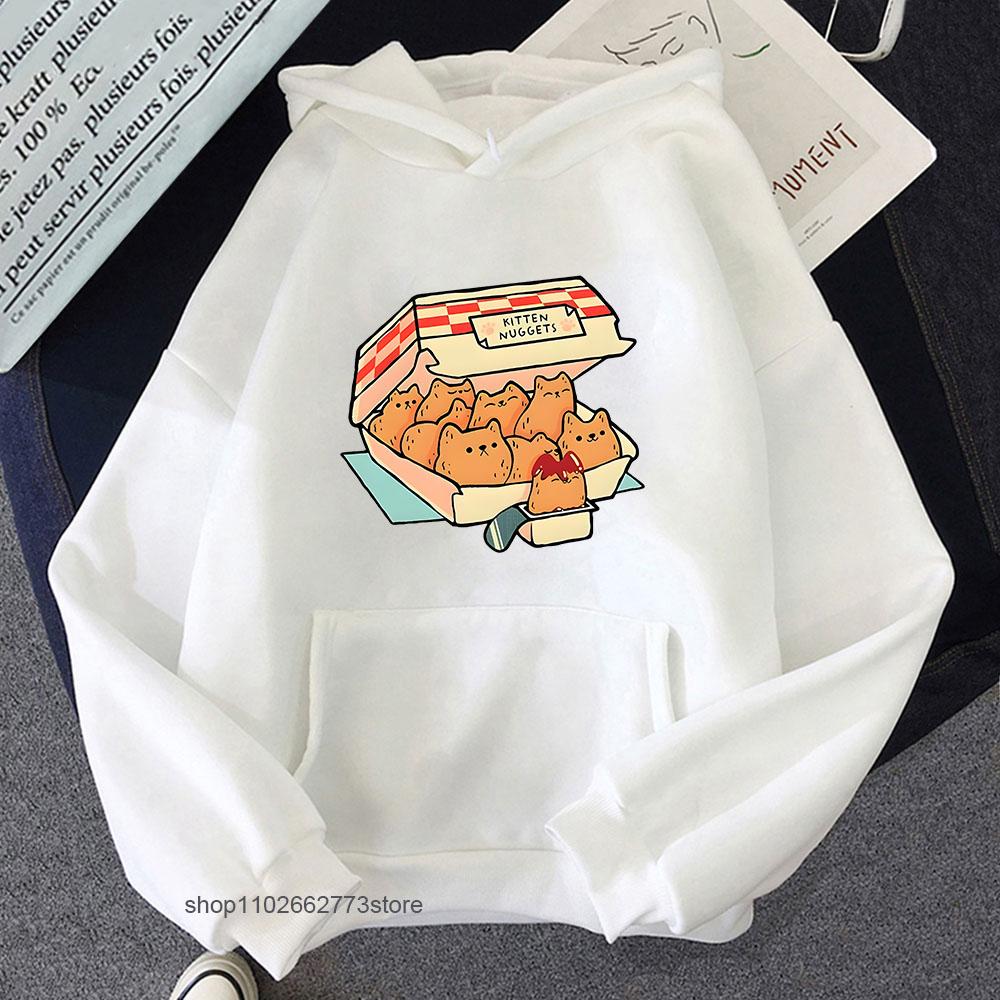 Kitten Nuggets Happy Hoodies Women Kawaii/cute High Street Sweatshirts Cat Biscuits Dipping Sauce Long Sleeve Men
