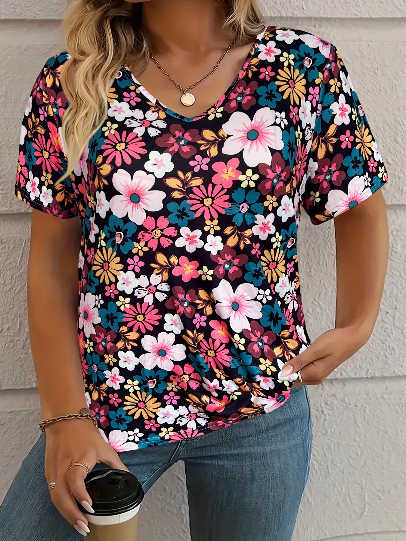 

Summer Vintage Casual Floral 3D Print T-shirt Women Streetwear T Shirts Y2k Tops Woman Harajuku V-Neck Tees Oversized Clothing XL