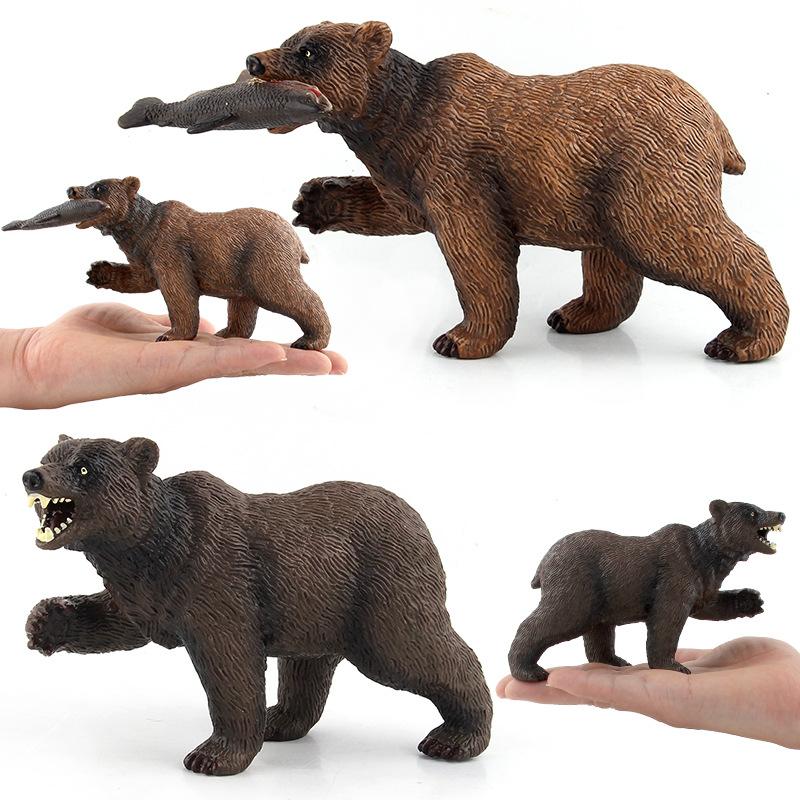Children'S Toy Solid Simulation Wild Animal Model Black Bear Eats Fish Brown Bear Plastic Animal Model Ornament Toy