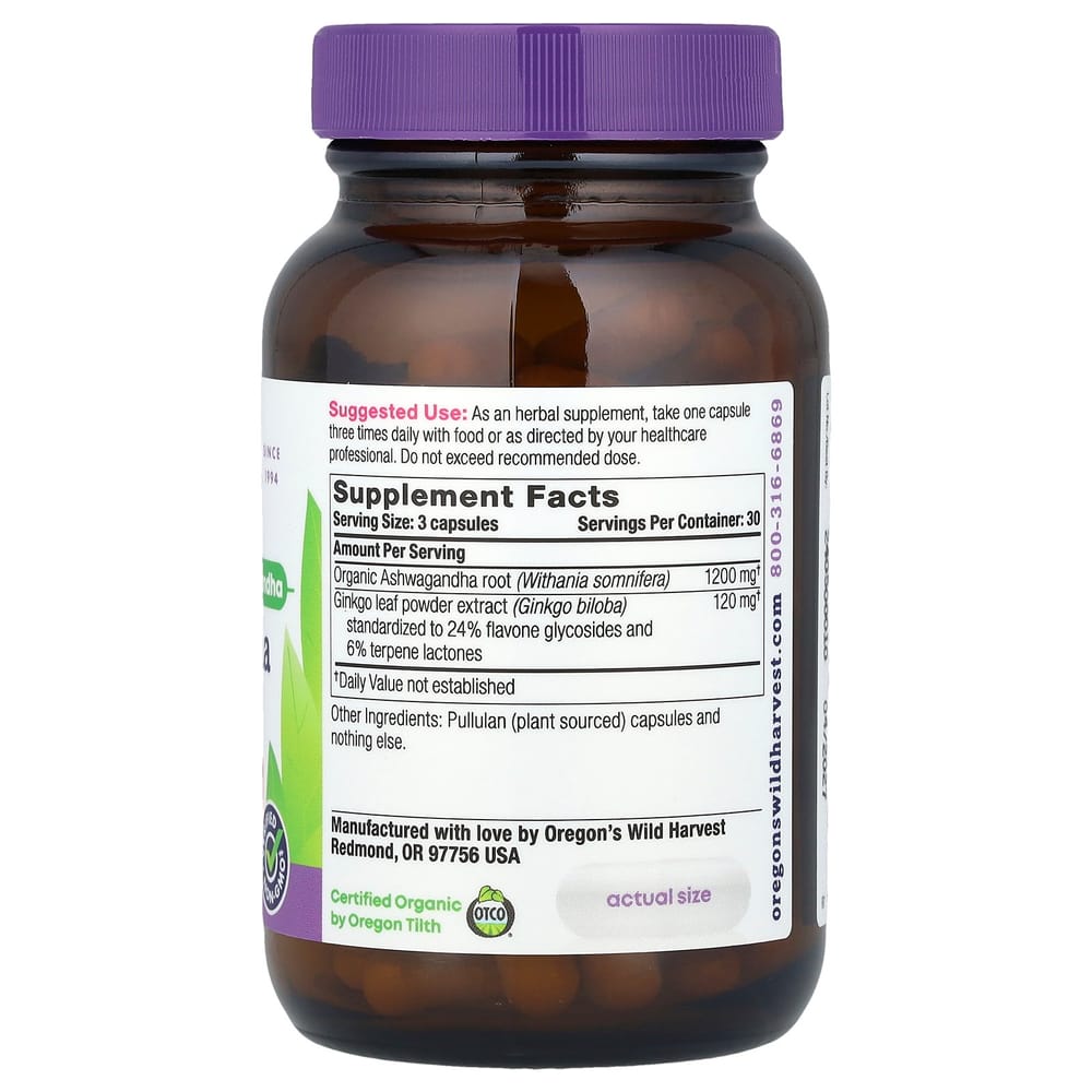 Oregon's Wild Harvest Ashwagandha Ginkgo Gelatin Capsules, 90 Count