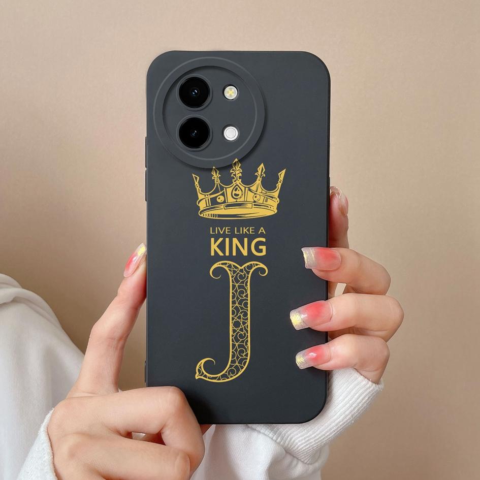 Case Cover For Vivo Y03 T3x Y28 Y38 Y200i T3 X Y 200i Pretty Queen Crown Letters Lens Protection Matte Soft Liquid Silicone Luxury Housing Phone Shell