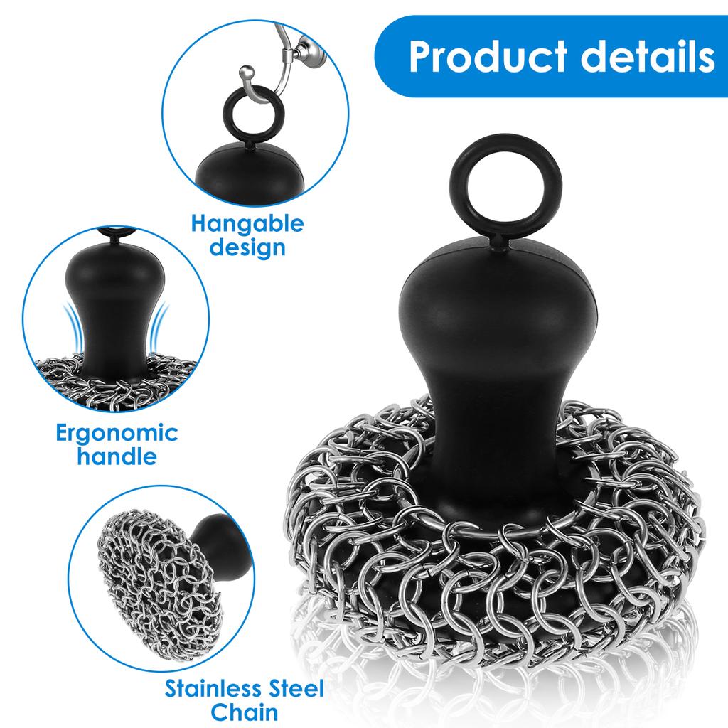 20Pcs Cast Iron Scrubber Food Grade Stainless Steel Chainmail Scrubber with Heat Resistant Pan Scraper Anti-Rust Brush