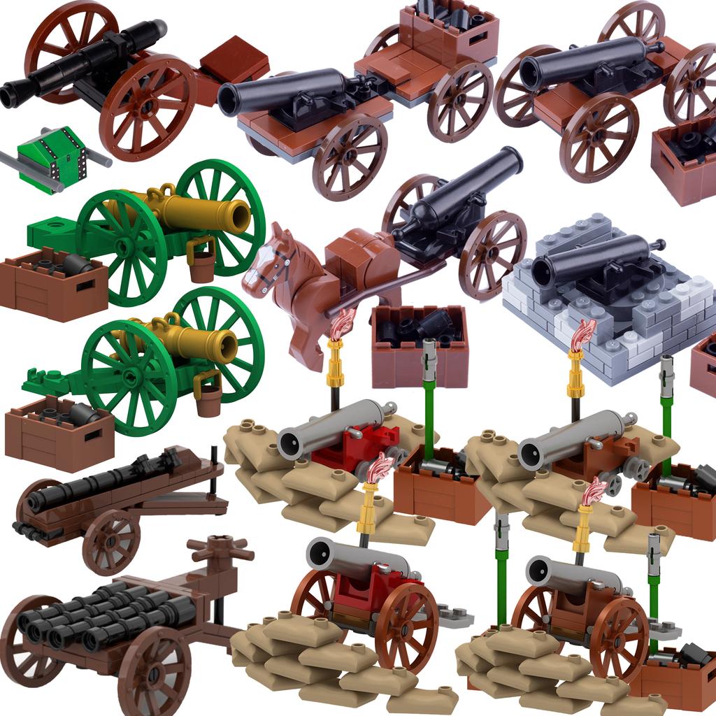 Viduramžių Piratų Patrankos Statybinės Detalės Pirmojo Pasaulinio Karo Karinės Armijos JK Kareivių Figūrėlės Ginklai Ginklų Vežimėlio Aksesuarai Plytos Žaislai Berniukams