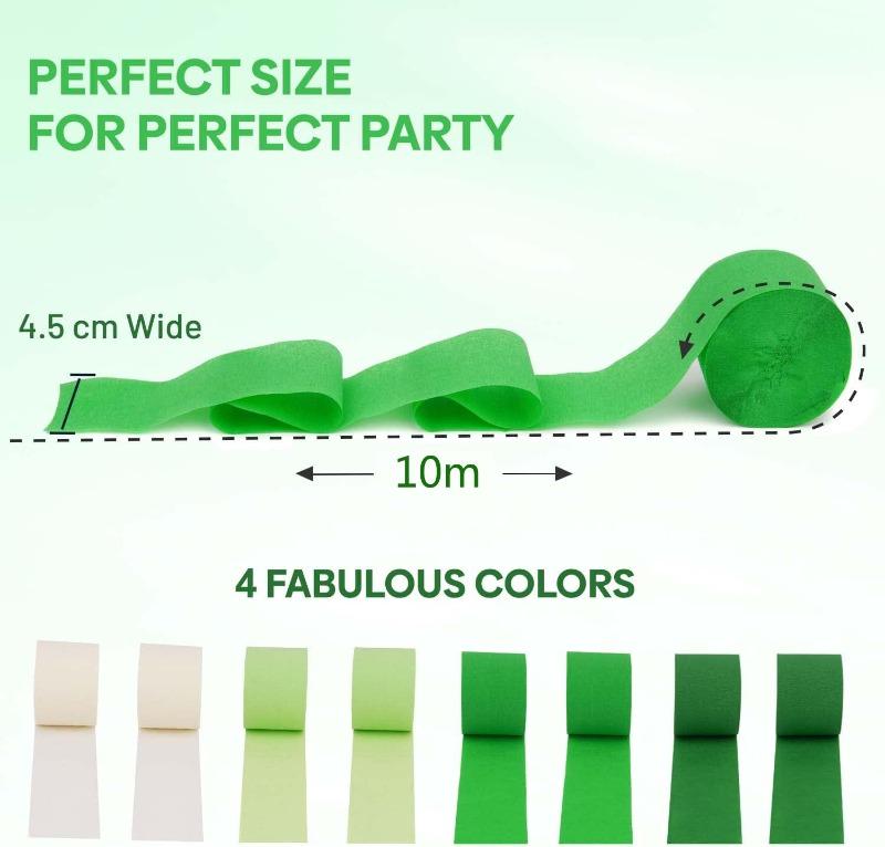 Eco Friendly Green Streamers with White Party Decor 4 Rolls Green Crepe Paper Streamer for Birthday Party Streamers for Backdrop