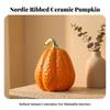 Ceramic Pumpkin Figurine Ribbed Thanksgiving for Desk