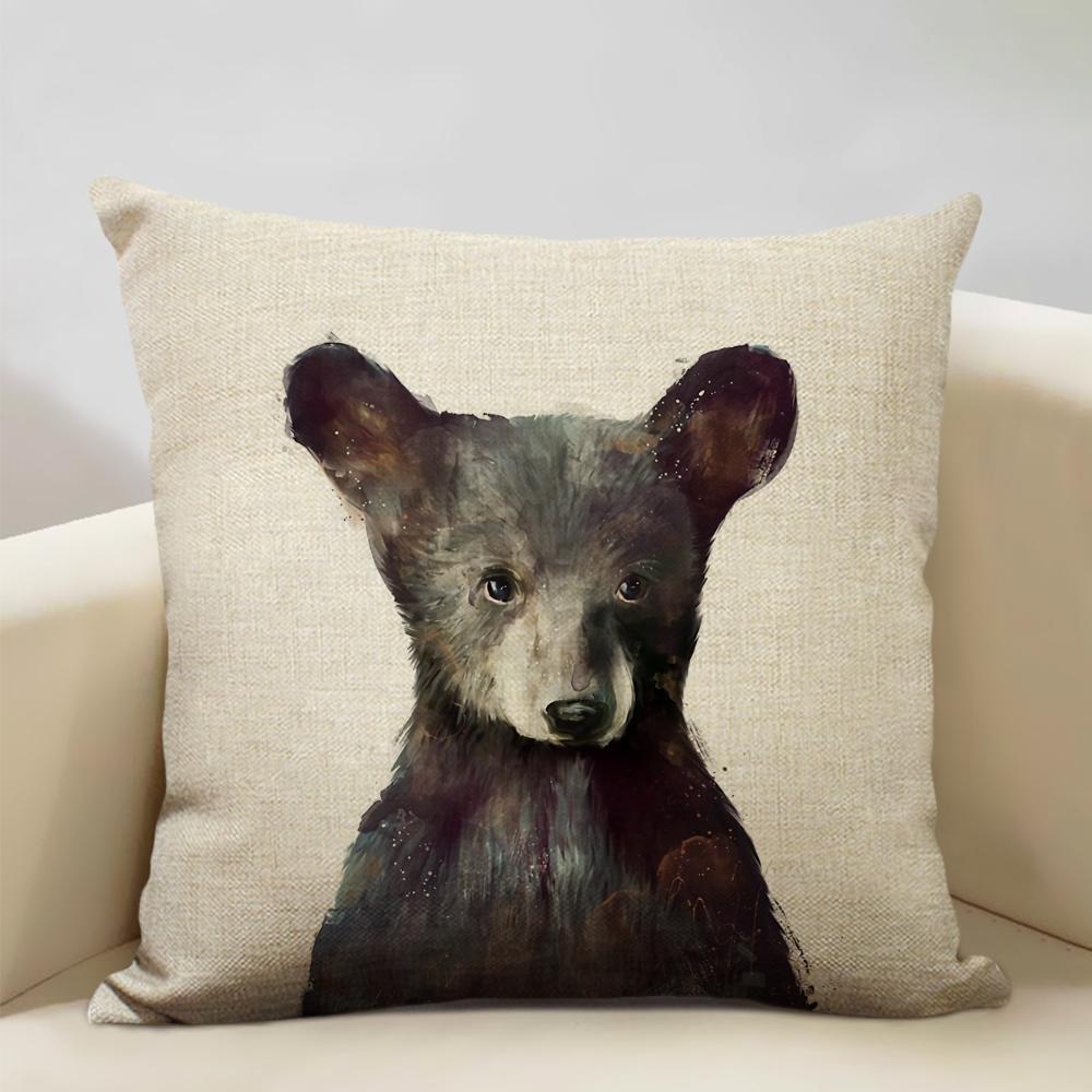 Animal Portrait Bear Lion Tiger Deer Cushion Cover Home Decoration Linen Pillow Cover 45x45cm Sofa Pillow Case Children's Gift