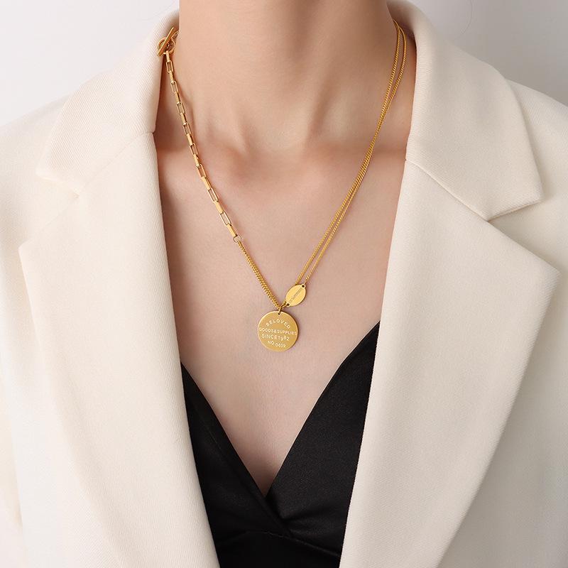 18K Gold Plated Double Layer OT Buckle Pendant Necklace for Spicy Girls