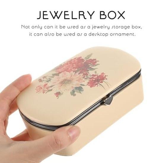 No-brand portable jewelry organizer travel case beige made synthetic material suitable women girls also ideal desktop decoration