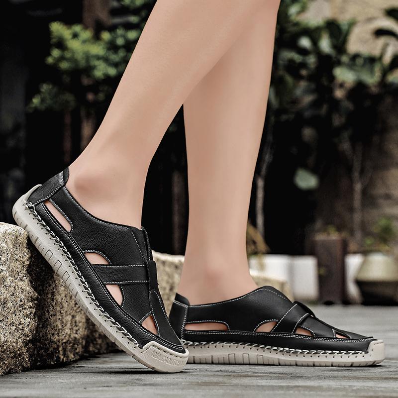 Fashion High Quality Men Sandals Leather Summer Men's Loafers Outdoor Breathable Couples Beach Sandals Roman Shoes