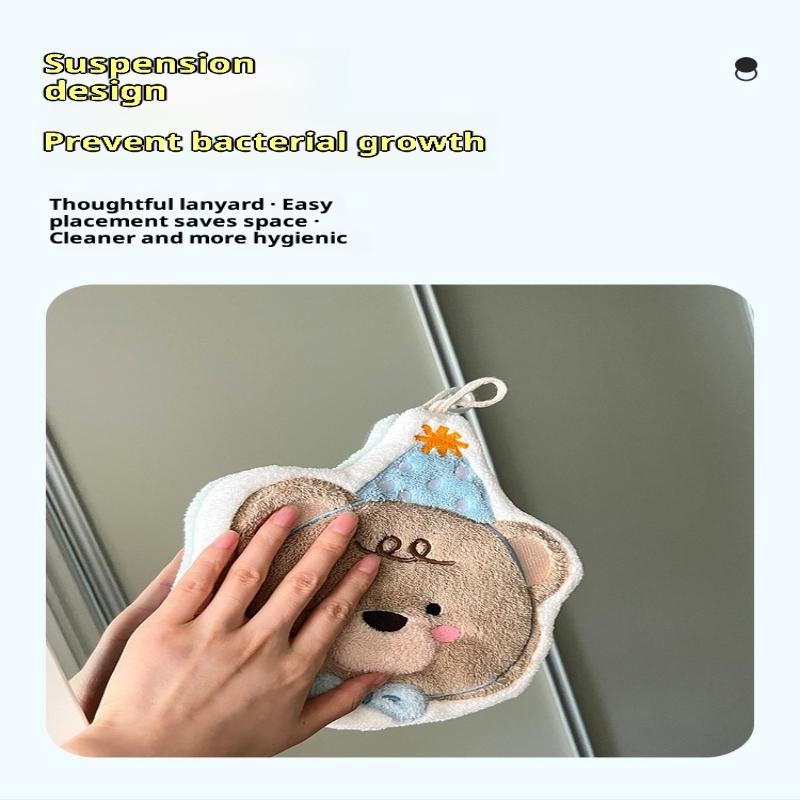 Kawaii Cartoon Hand Towel Double-Layer Coral Velvet Drying Wiping Towels Hanging Style Absorbent Towel
