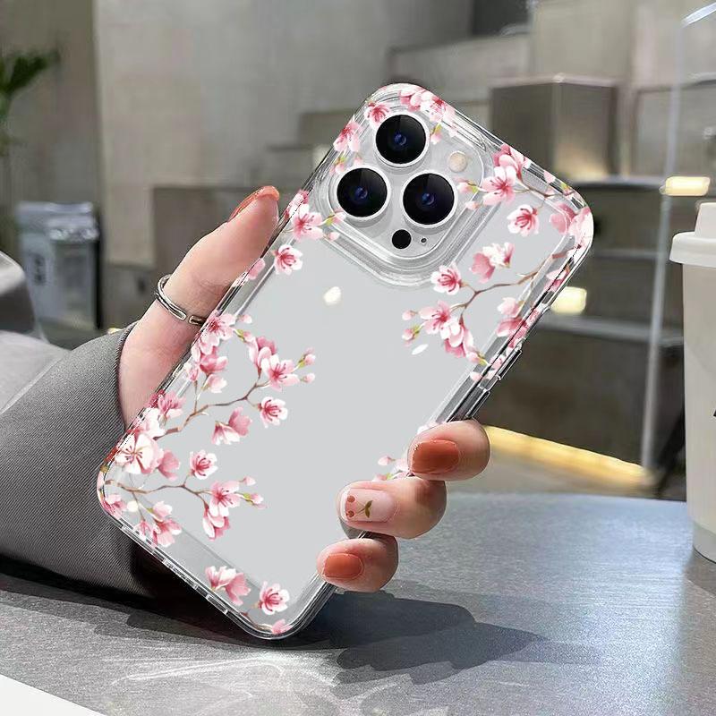 Pink Flower Design Transparent Phone Case For iPhone 17 16 15 14 13 12 11 Pro Air Max XS X XR 7 8 Plus Shockproof Soft TPU Cover