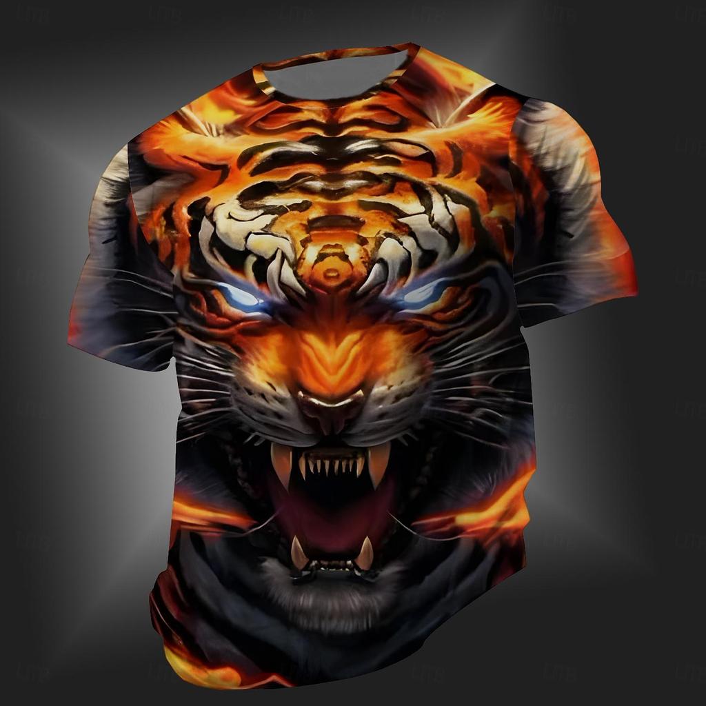 Men's T shirt Tee fierce Wolf Tiger Crew Neck Clothing 3D Print Street Daily Short Sleeve tee top summer mens Oversized clothing