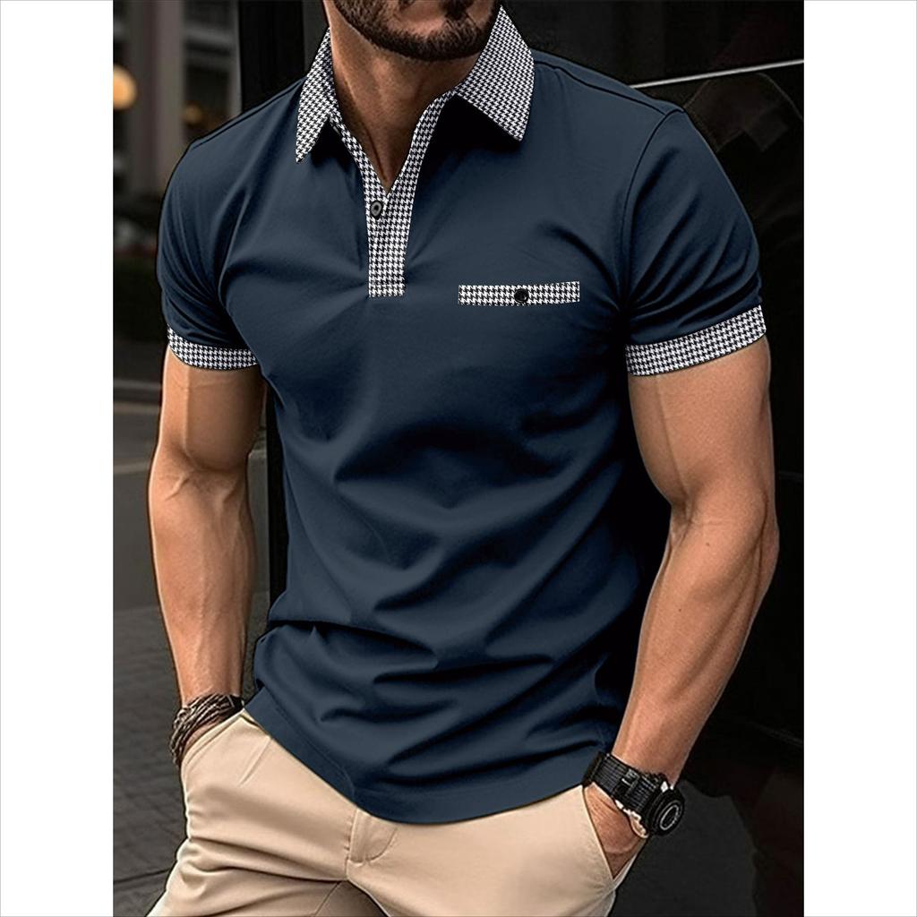 Sommer Herren Kurzarm POLO Shirt Knopf Farbpassend Herren Sport Polo Shirt