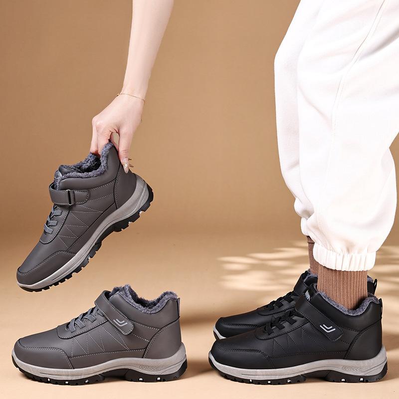 Pánské a dámské zimní teplé sněhule plus size s fleecovou podšívkou, kotníkové boty, protiskluzové turistické boty, bavlněné boty