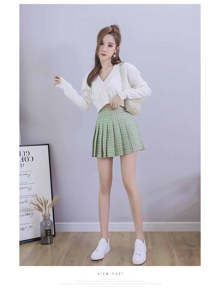 2025 New Summer Women's Fruit Green Pleated A-Line Mini Skirt - College Style, High Waist, Korean Version
