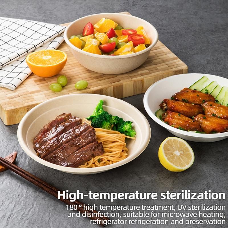 Disposable Paper Plate Bowl Cane Pulp Biodegradable BBQ Birthday Cake Bowl Hot Pot Dipping Bowl Disposable Kitchen Utensils