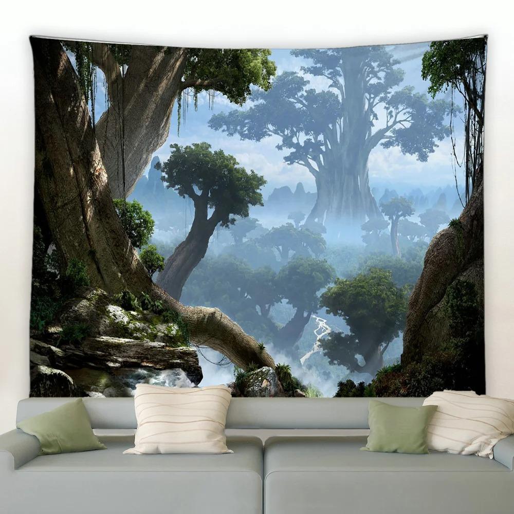 Jungle Waterfall Tapiserie peisaj natural Tapiserie pentru dormitor Sufragerie Tapiserie pentru decorarea peretelui casei