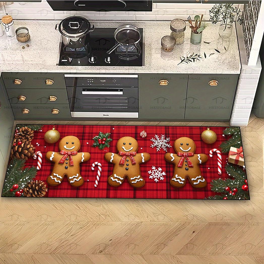 

Gingerbread Christmas Kitchen Rug Non-Slip Rubber Back, Snowflake & Cookie Design, for Kitchen, Living Room, Office Decor 40x120cm