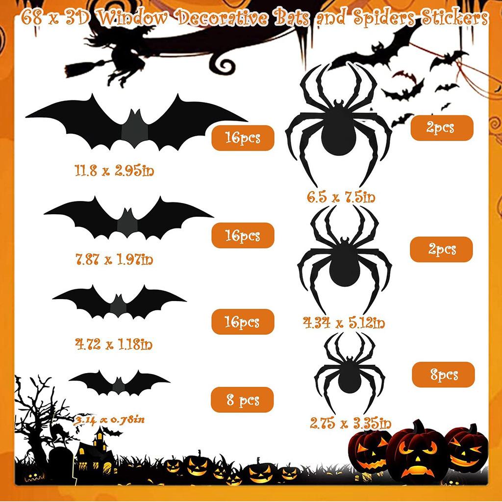 Halloween Bat Decor 3D Bat Wall Stickers Decorations Spooky Waterproof Decals for Home Room Halloween Party Supplies