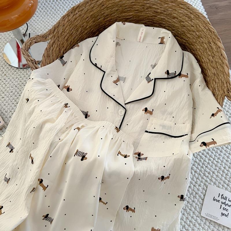 Summer new pajamas women's short-sleeved shorts thin cloud cotton cartoon cute large size Korean version loungewear