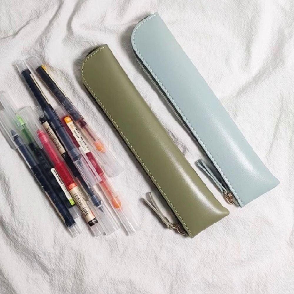 Soft Thin Pencil Case PU Pen Storage Bag Vintage Pencil Bags Office Accsesories