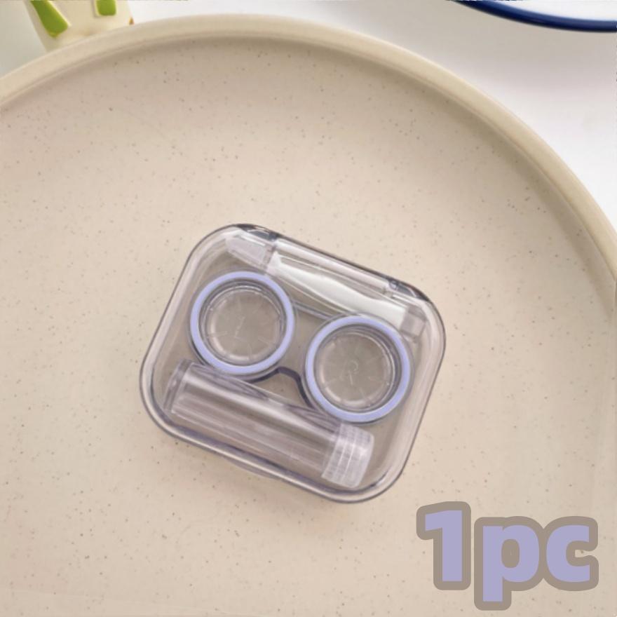 Transparent Contact Lens Case Portable Plastic Storage Box with Tweezer Suction Stick Set for Travel Holiday Companion Organizer