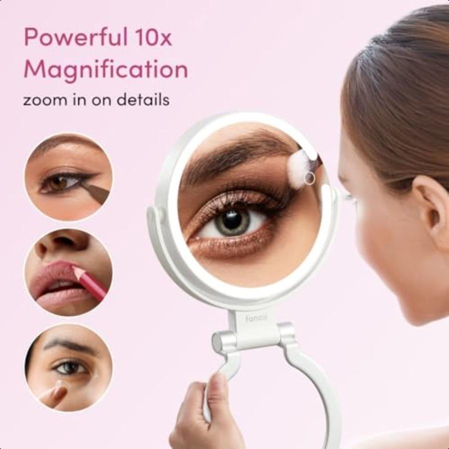 Travel Magnifying Mirror 10x 1x with Lights Rechargeable 9Inch Extra Large LED Lighted Makeup Mirror Folding Double Sided Porta
