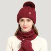 Beanie Hat Pompom Beanies Hat Solid Color Winter Knit Gloves Set  Outdoor
