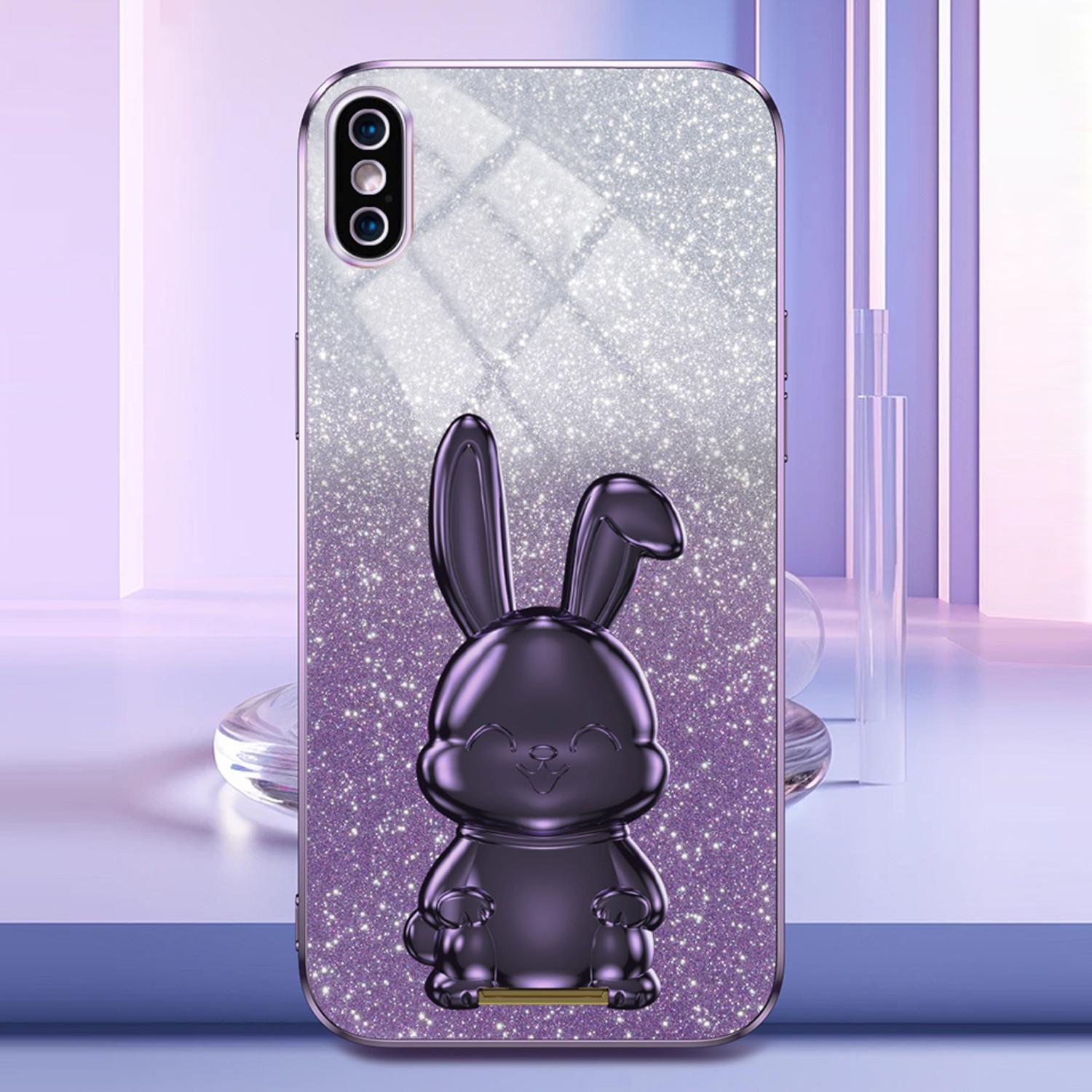 

For iPhone XS Max Pull-out Kickstand Phone Cover Fall Protection Rabbit Case Purple