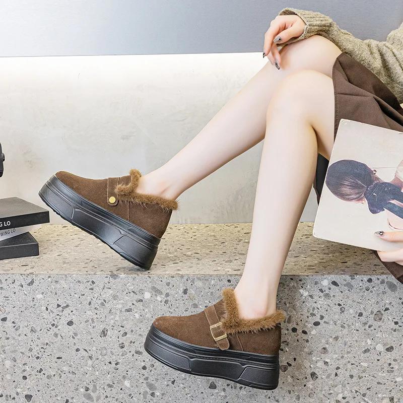 Fashion High Quality 8.5CM Suede Leather Platform Shoes Wedge Sneakers Autumn Sneakers Female Women Hidden Heel Increased Shoes Spring